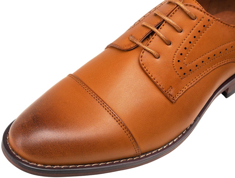 Vostey Men's Dress Shoes Brown Classic Cap Toe Brogue Men Oxfords (BMY636 Yellow Brown Size 7) - Image 1